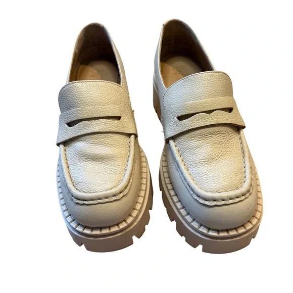 Seychelles Womens Cream Leather Platform Lug Sole Penny Loafers Chunky Shoes - Picture 4 of 13